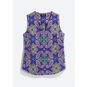 Renee C Jensine Split Neck  Blouse - Blue with Multicolored Paisley Pattern, XL